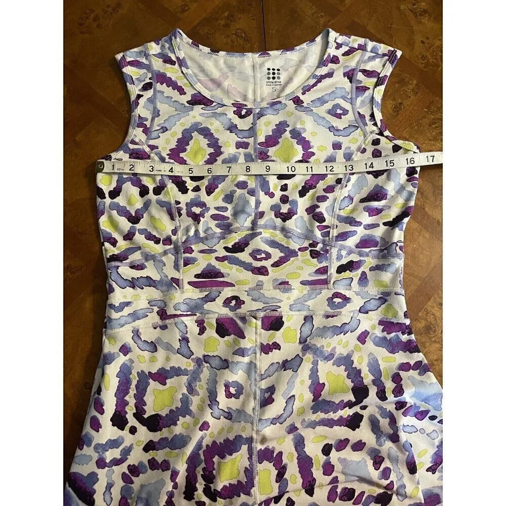 Title Nine Dream Dress Fit and Flare Size S Stretch Abstract Purple White Blue - Picture 6 of 8